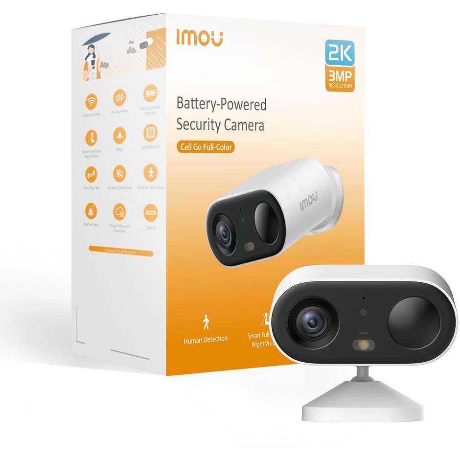 Imou Cell GO Full Color Telecamera Wi-Fi Esterno Batteria 2K 3MP IP65 Bianco