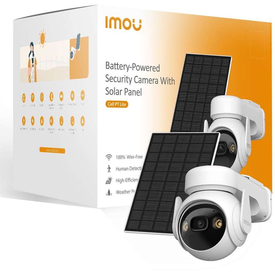 Imou Cell PT Lite Kit Telecamera da Esterno a batteria con risoluzione 2K (3MP) Visione Notturna a Colori