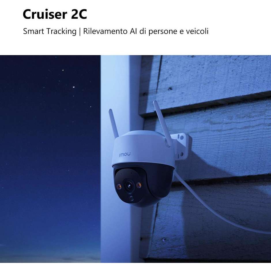 Imou Cruiser 2C 2K Telecamera Wi-Fi Esterno Motorizzata 360°  Visione Notturna a Colori Rilevamento Umano con Faretto e Sirena Colore Bianco