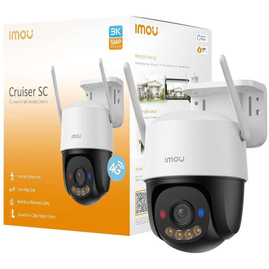 Imou Cruiser SC 4G 2K Telecamera IP Esterno 4G 3MP 360° Visione Notturna Colori Bianco
