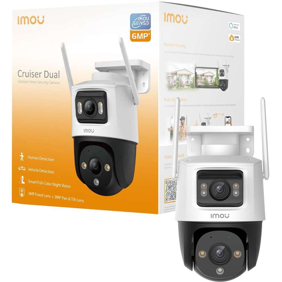 Imou Crusier DUAL 6MP (3MP+3MP) Telecamera Wi-Fi Esterno Doppio Obiettivo, 360°PTZ Videocamera Sorveglianza Esterno con Visione Notturna a Colore Binco