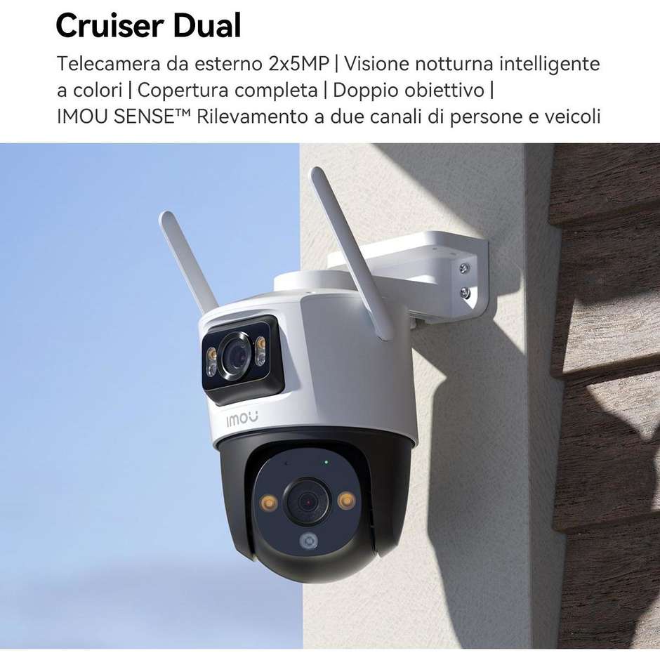 Imou Crusier DUAL 6MP (3MP+3MP) Telecamera Wi-Fi Esterno Doppio Obiettivo, 360°PTZ Videocamera Sorveglianza Esterno con Visione Notturna a Colore Binco