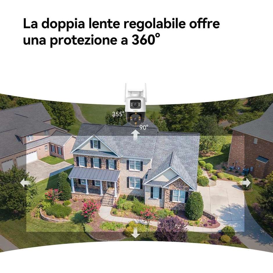 Imou Crusier DUAL 6MP (3MP+3MP) Telecamera Wi-Fi Esterno Doppio Obiettivo, 360°PTZ Videocamera Sorveglianza Esterno con Visione Notturna a Colore Binco