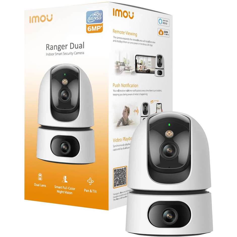 Imou Ranger Dual 6MP Telecamera IP Interna Doppia Lente 3+3MP Wi-Fi 360° Bianco