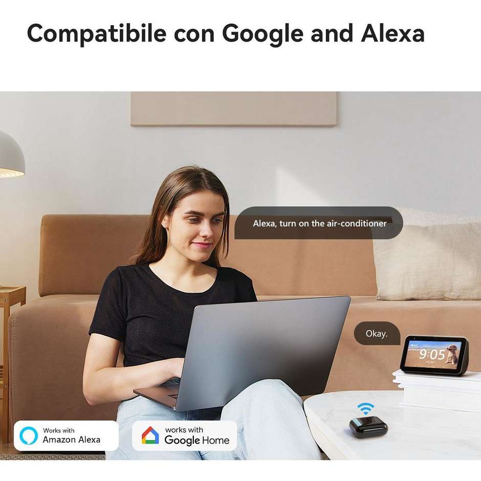 Imou Telecomando Infrarossi Universale Compatibile Alexa e Google Assistant Colore Nero