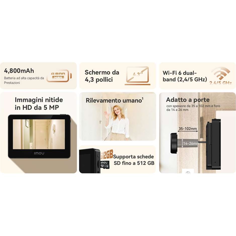 Imou VD1-5M0S spioncino smart digitale Wi-Fi 5MP nero con display 4,3"
