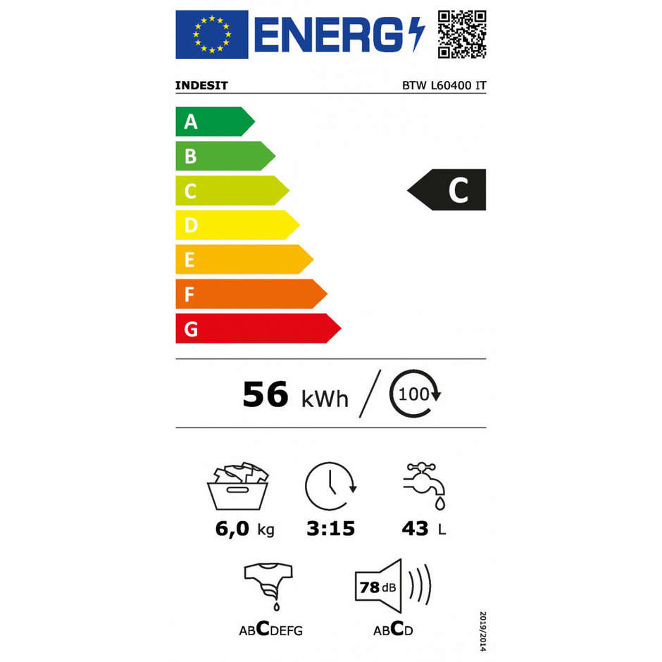 INDESIT BTWL60400I Lavatrice Carica dall'alto 6 kg 951 Giri/min Motore Inverter Classe C