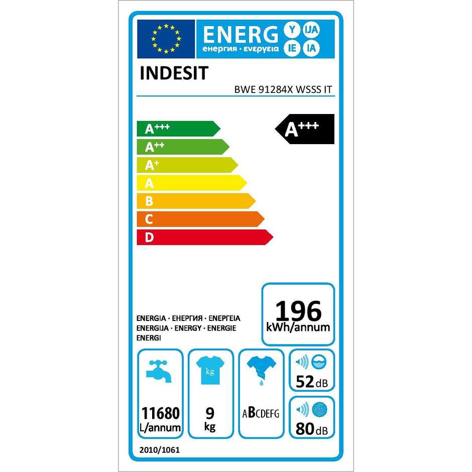 Indesit BWE 91284X WSSS IT lavatrice carica frontale 9 Kg 1200 giri classe A+++ colore bianco