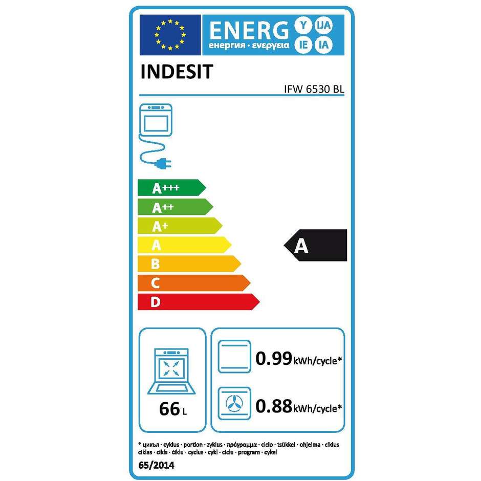 Indesit IFW 6530 BL forno elettrico da incasso 66 litri classe A colore nero