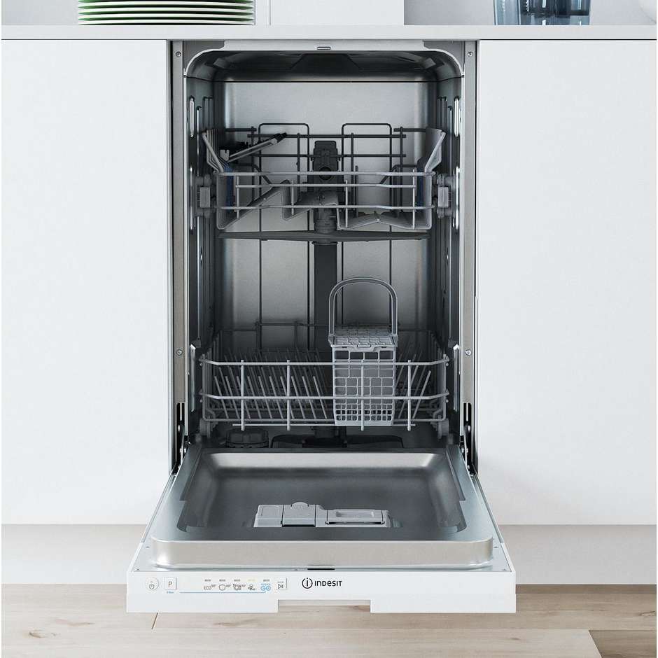 INDESIT IN2IKE107 Lavastoviglie da Incasso a Scomparsa Totale 45 cm Slim 10 Coperti 5 Programmi Classe E 47 dB Cestelli Modulari