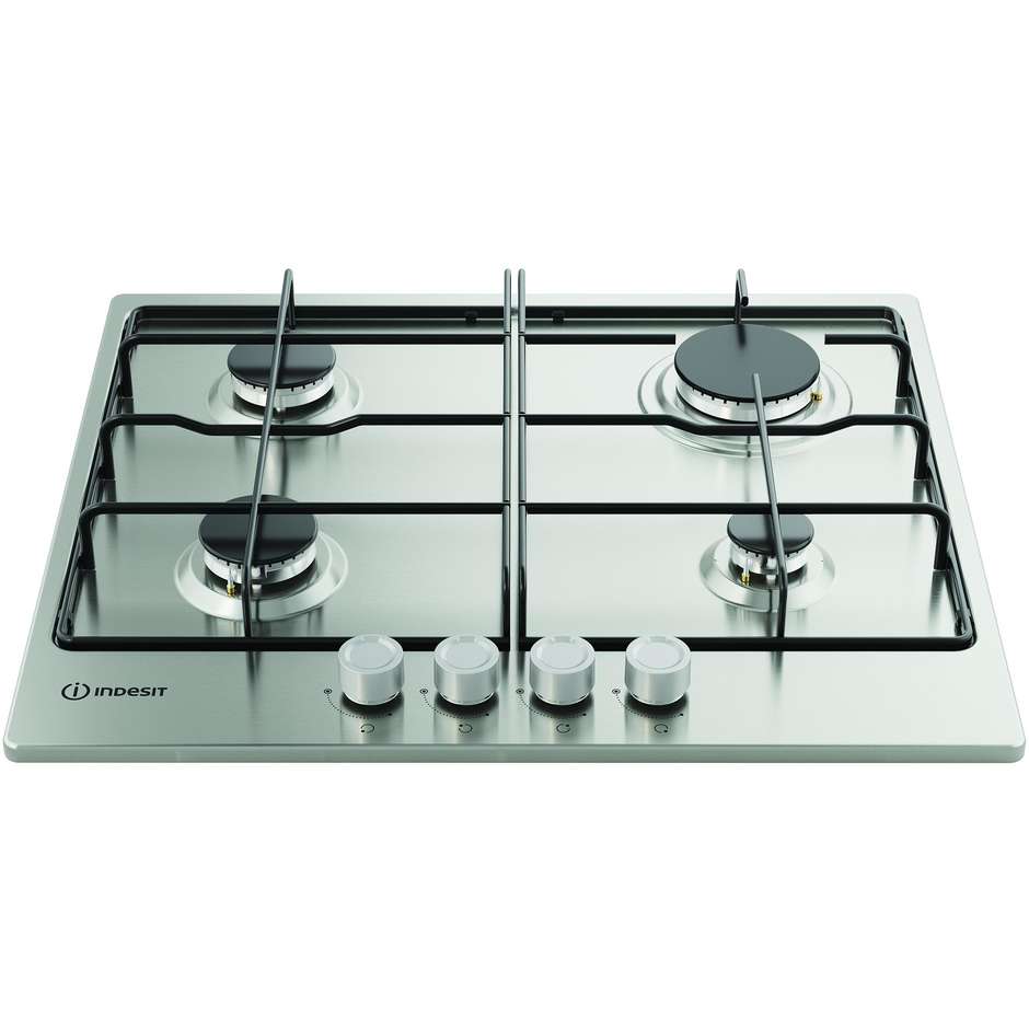 INDESIT THP 642 IX/I 1 Piano Cottura a Gas 60 cm 4 Fuochi Griglie in Ghisa Acciaio Inox