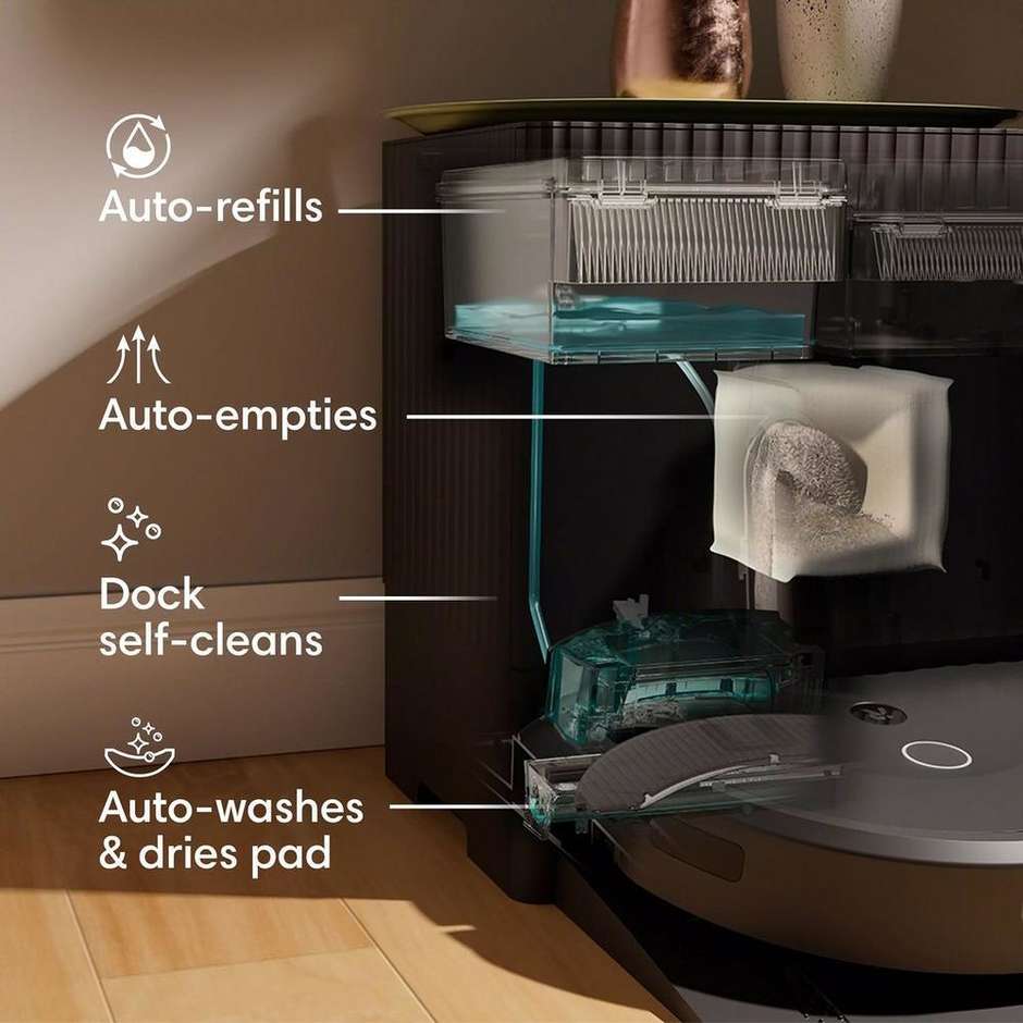 iRobot Roomba Combo 10 Max Robot Aspirapolvere e Lavapavimenti con Base AutoWash, Nero