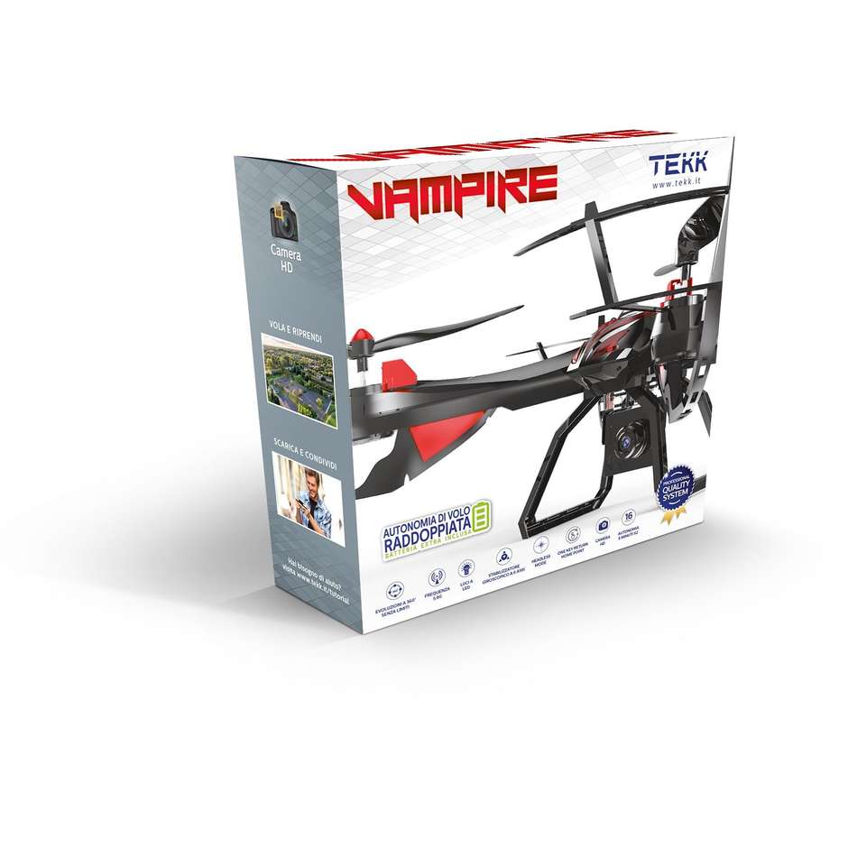 iTEKK Vampire PLUS Drone trirotore con camera HD colore nero, rosso