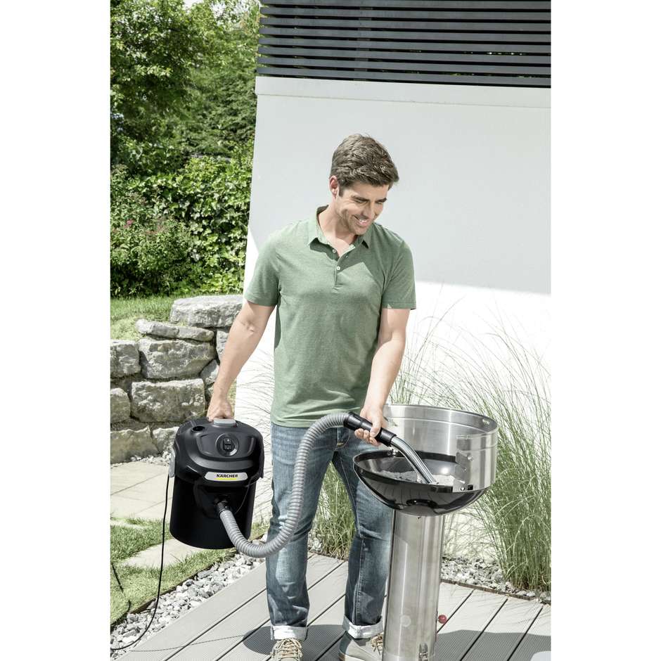 Karcher AD 2 Aspiracenere e Aspirapolvere 600W con Serbatoio Metallico 14L e Filtro Plissettato Ignifugo