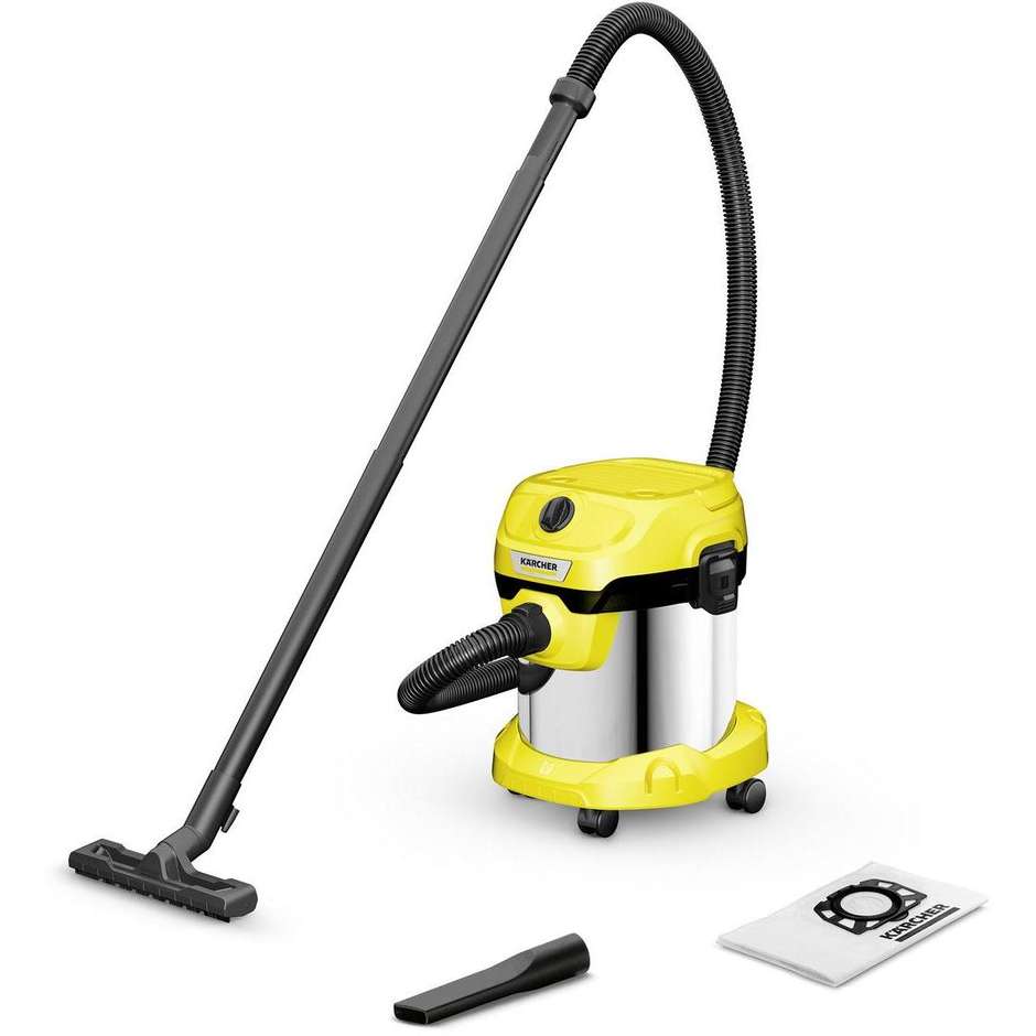 Karcher KWD 2 S V-15/4/18 Aspiratore Solidi e Liquidi 1000W con Fusto in Acciaio Inox 15L e Vano Accessori
