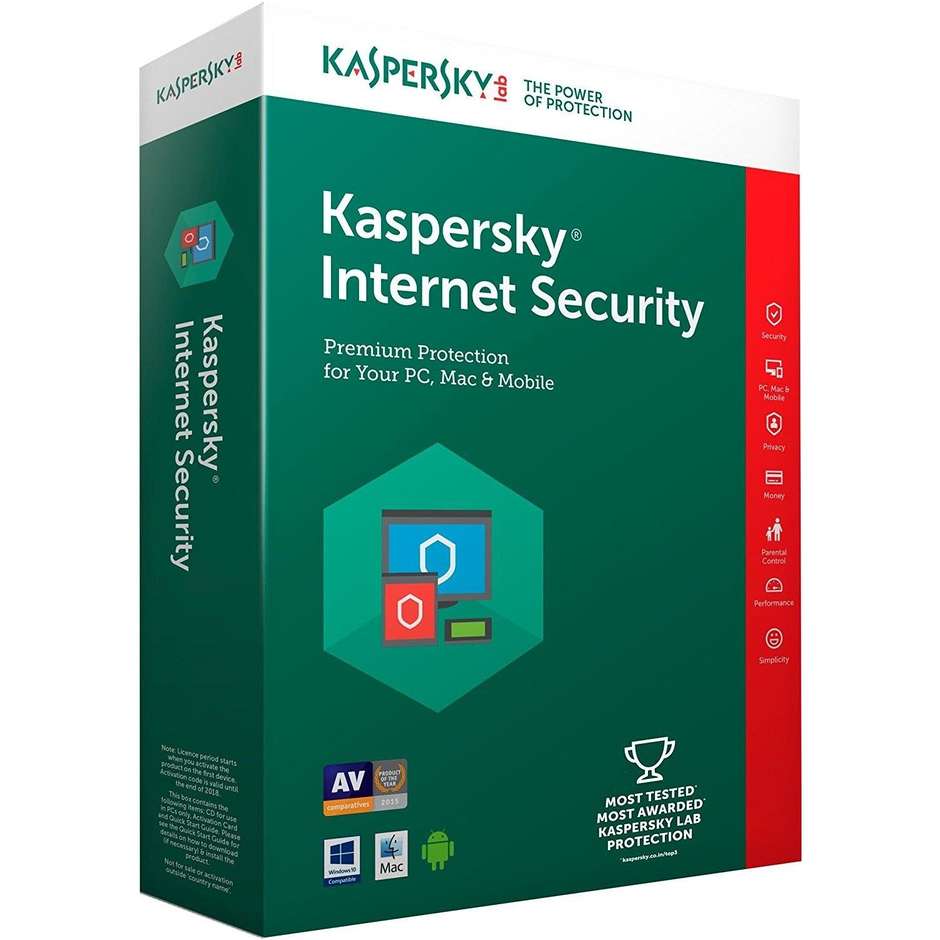 Kaspersky 1941T5CFS8 Lab Internet Security 3 Licenze complete da 1 anno colore verde