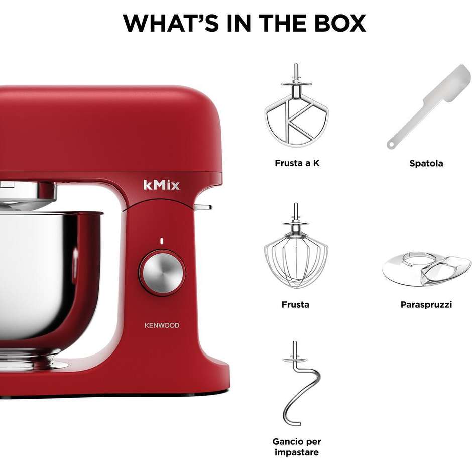 Kenwood kMix KMX751ARD Impastatrice Planetaria 1000W Ciotola Inox 5L con Manico Spicy Red Rosso