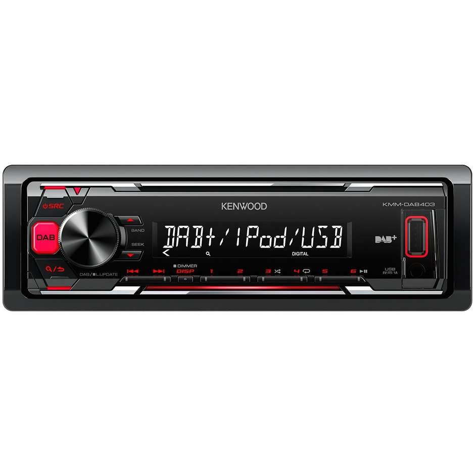 Kenwood KMM-DAB403 Autoradio Digitale 1-DIN DAB+ FM AM USB MP3 FLAC Nero con Antenna DAB