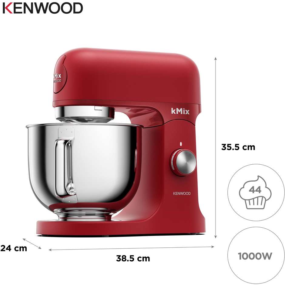 Kenwood KMX751ARD Impastatrice Planetria 1000 W Capacita ciotola 5 Lt Colore Rosso