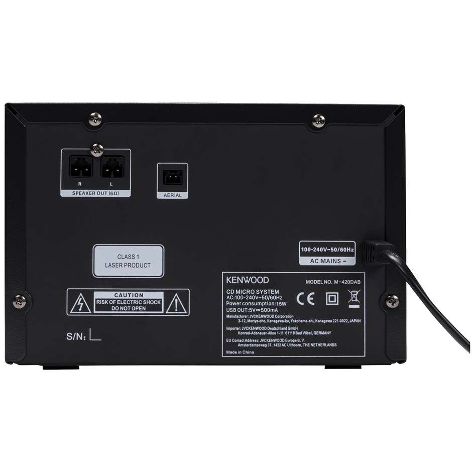 Kenwood M-420DAB Sistema Micro Hifi con CD YSB DAB+ Bluetooth colore nero