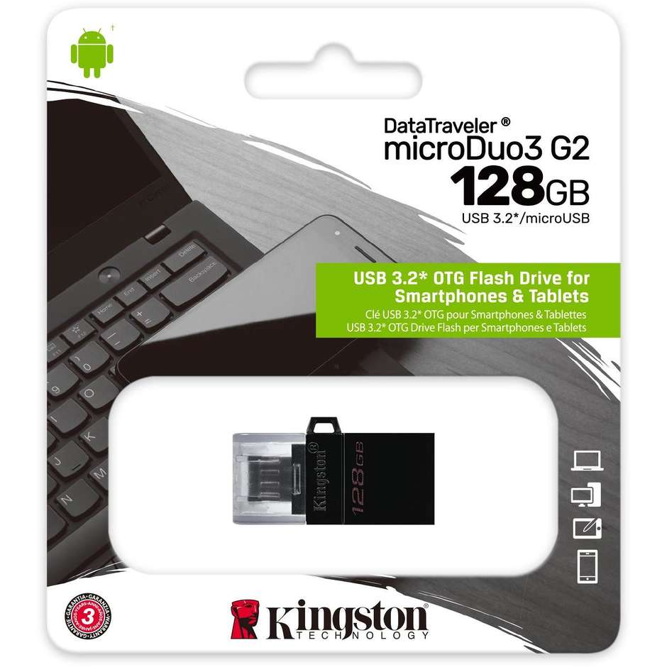 Kingston Chiavetta USB 128GB DT MicroDuo 3 Gen2+ Micro USB colore nero