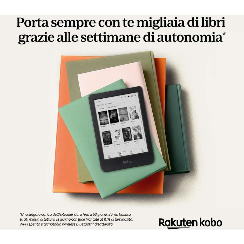 Kobo Clara BW (N365-KU-BK-K-EP) eReader 6" Schermo E Ink Carta 1300 Touchscreen Antiriflesso Impermeabile IPX8 16GB Memoria ComfortLight PRO Wi-Fi Bluetooth USB-C Nero