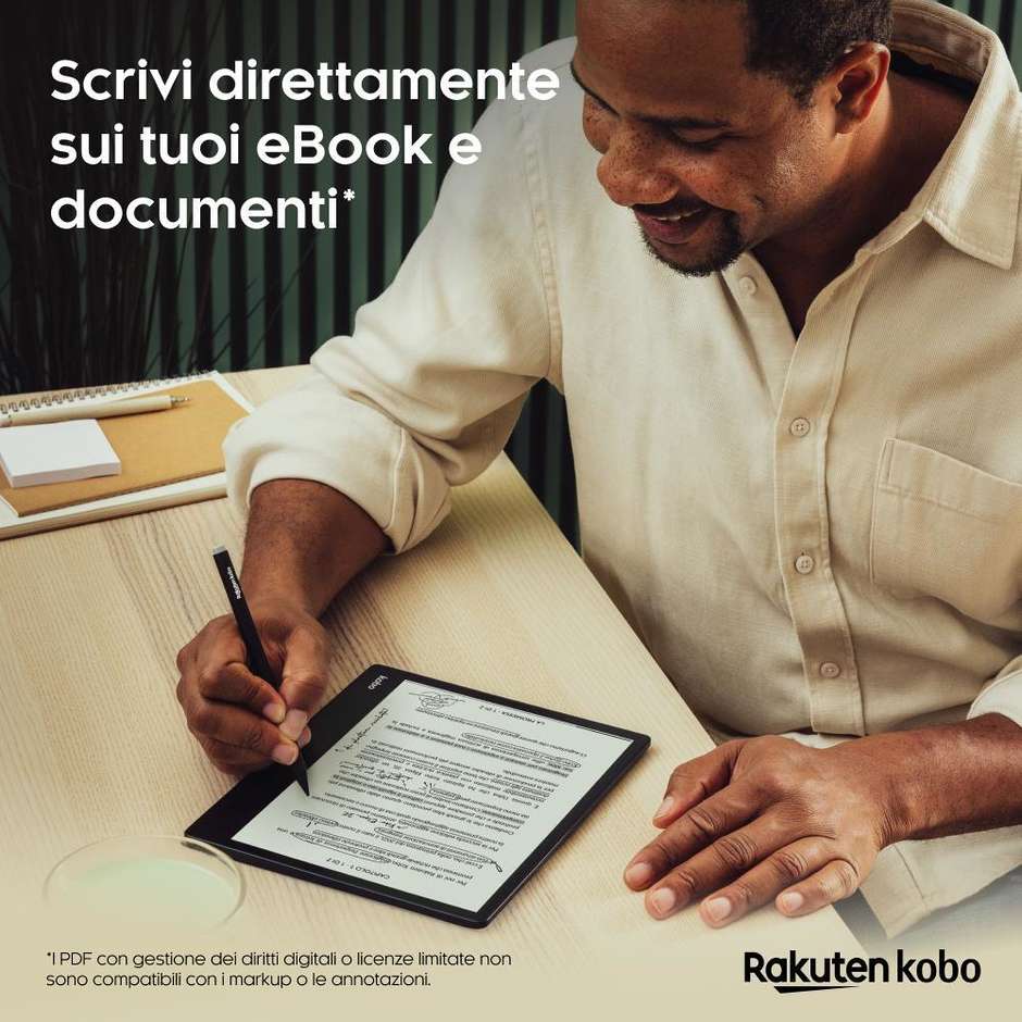 Kobo Elipsa 2E E-Reader & Notebook 10,3" E-Ink Carta 1200 Touchscreen Memoria 32 GB con Kobo Stylus 2 Wi-Fi Nero