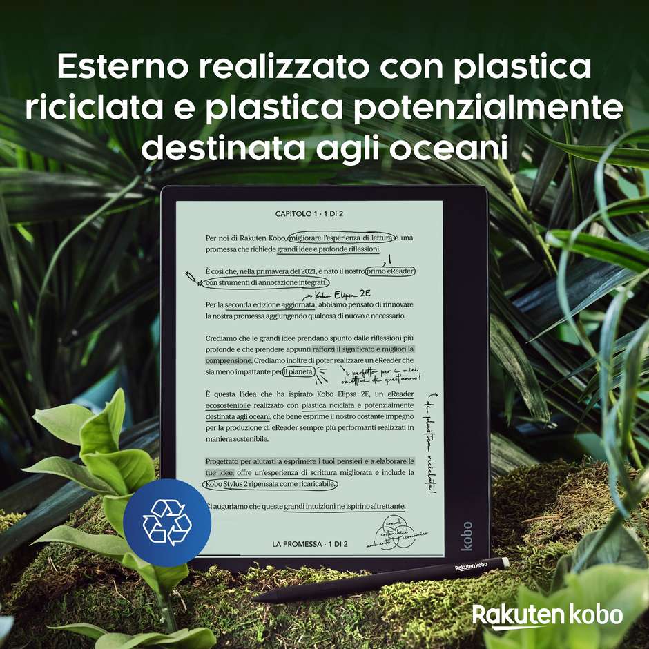 Kobo Elipsa 2E E-Reader & Notebook 10,3" E-Ink Carta 1200 Touchscreen Memoria 32 GB con Kobo Stylus 2 Wi-Fi Nero