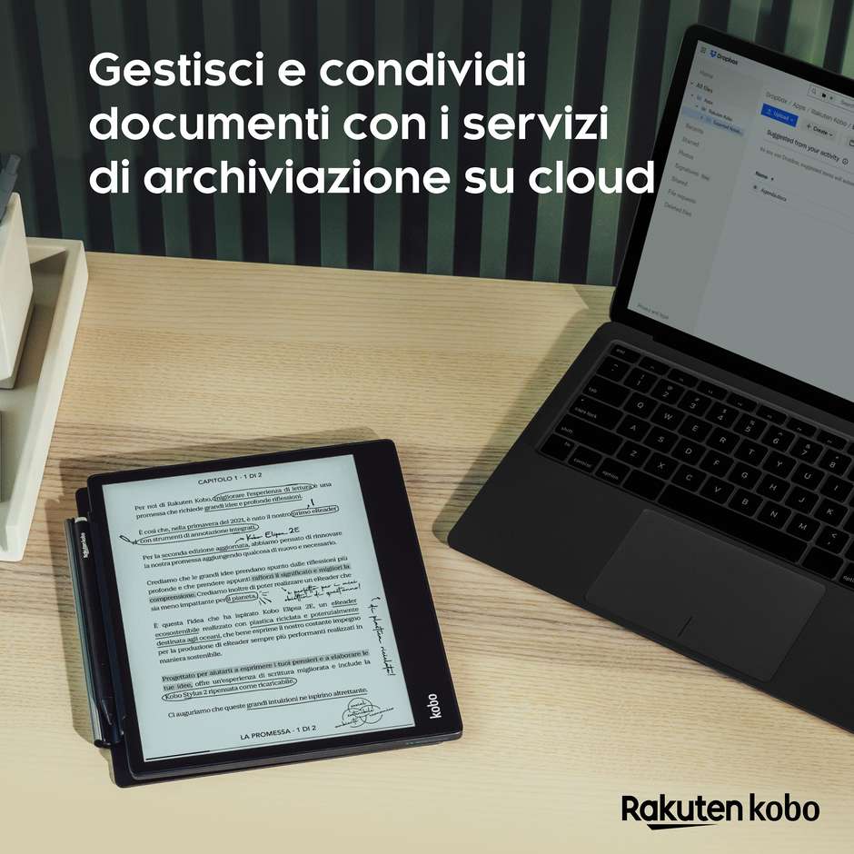 Kobo Elipsa 2E E-Reader & Notebook 10,3" E-Ink Carta 1200 Touchscreen Memoria 32 GB con Kobo Stylus 2 Wi-Fi Nero