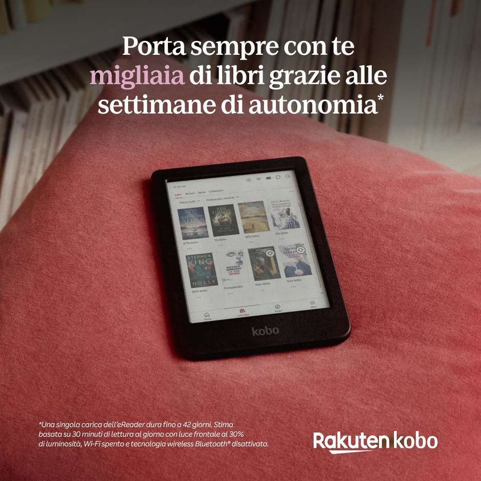 Kobo Lettore E-Book 6" Touch screen Memoria 16 GB Wi-Fi Colore Nero