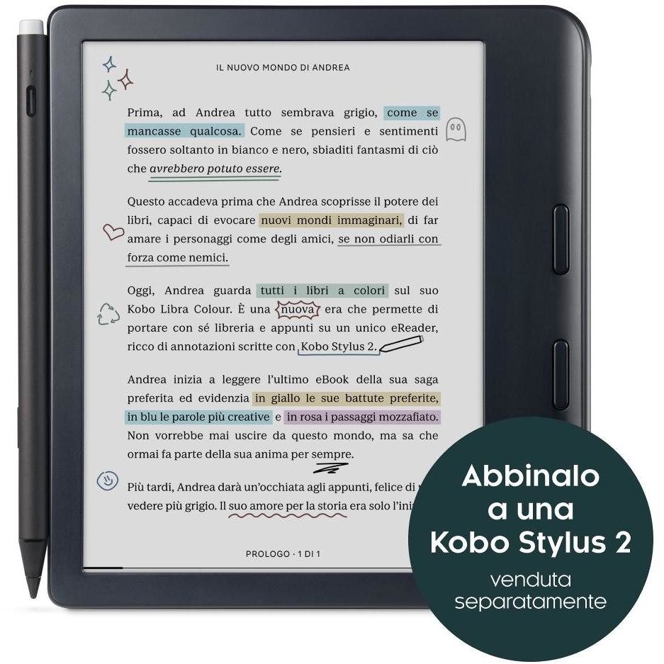Kobo Libra Colour N428 E-Reader 7" E-Ink Kaleido 3 a Colori Touchscreen Memoria 32 GB Impermeabile IPX8 Wi-Fi Nero