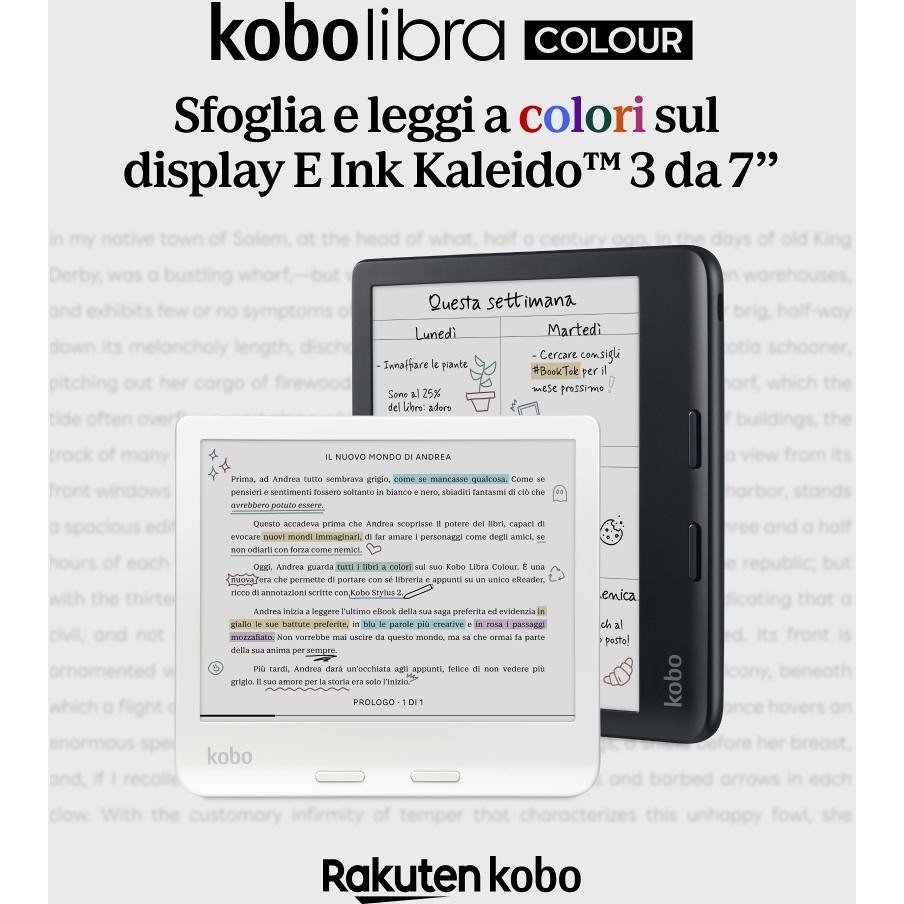 Kobo Libra Colour N428 E-Reader 7" E-Ink Kaleido 3 a Colori Touchscreen Memoria 32 GB Impermeabile IPX8 Wi-Fi Nero