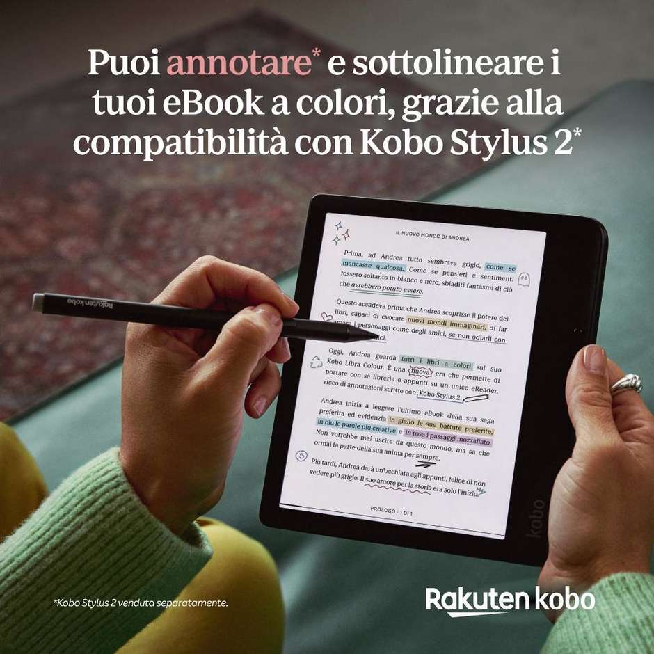 Kobo Libra Colour N428 E-Reader 7" E-Ink Kaleido 3 a Colori Touchscreen Memoria 32 GB Impermeabile IPX8 Wi-Fi Nero