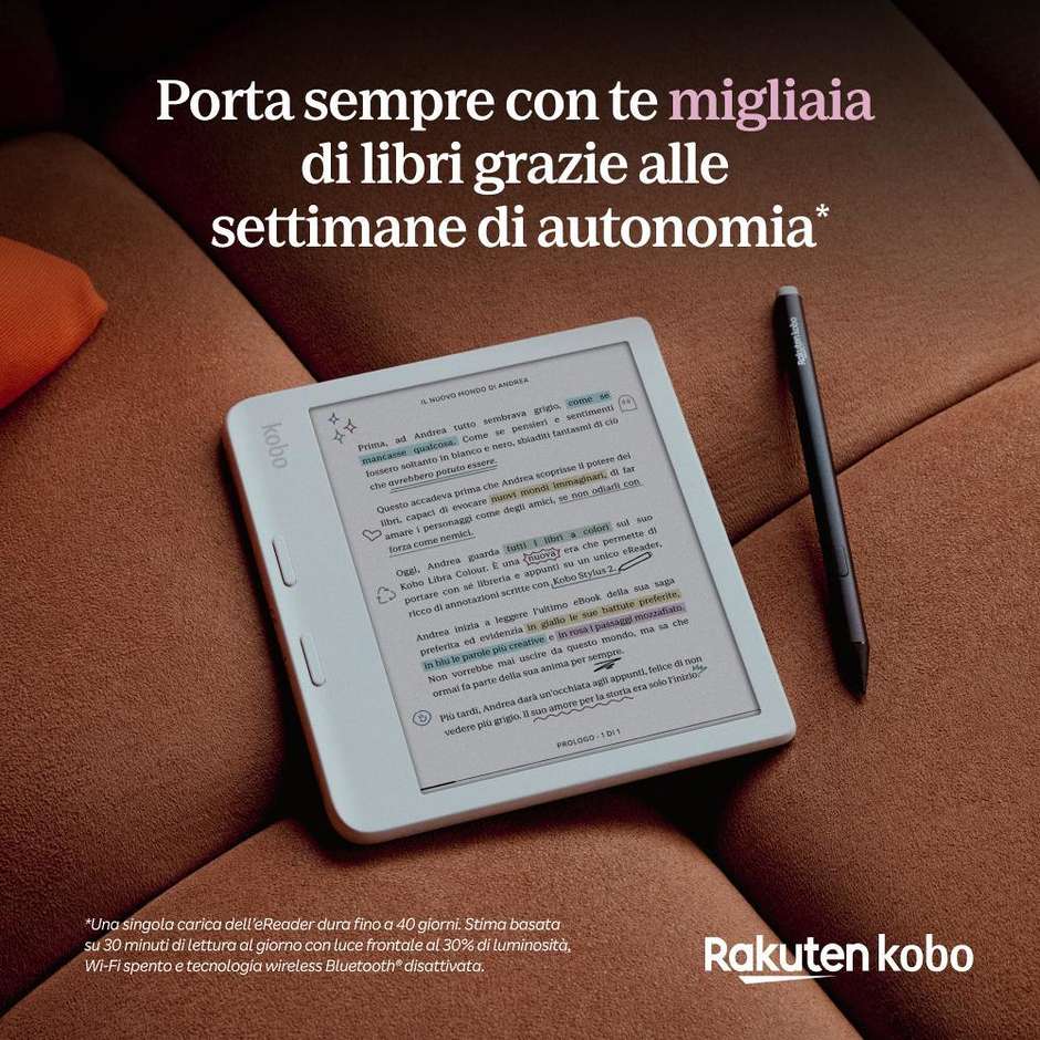 Kobo Libra Colour N428 E-Reader 7" E-Ink Kaleido 3 a Colori Touchscreen Memoria 32 GB Impermeabile IPX8 Wi-Fi Nero
