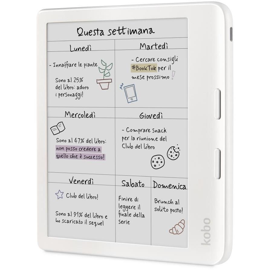 Kobo Libra Colour (N428-KU-WH-K-CK) eReader a Colori 7" E Ink Kaleido 3 Touchscreen Impermeabile IPX8 32GB Memoria ComfortLight PRO Wi-Fi Bluetooth USB-C Bianco