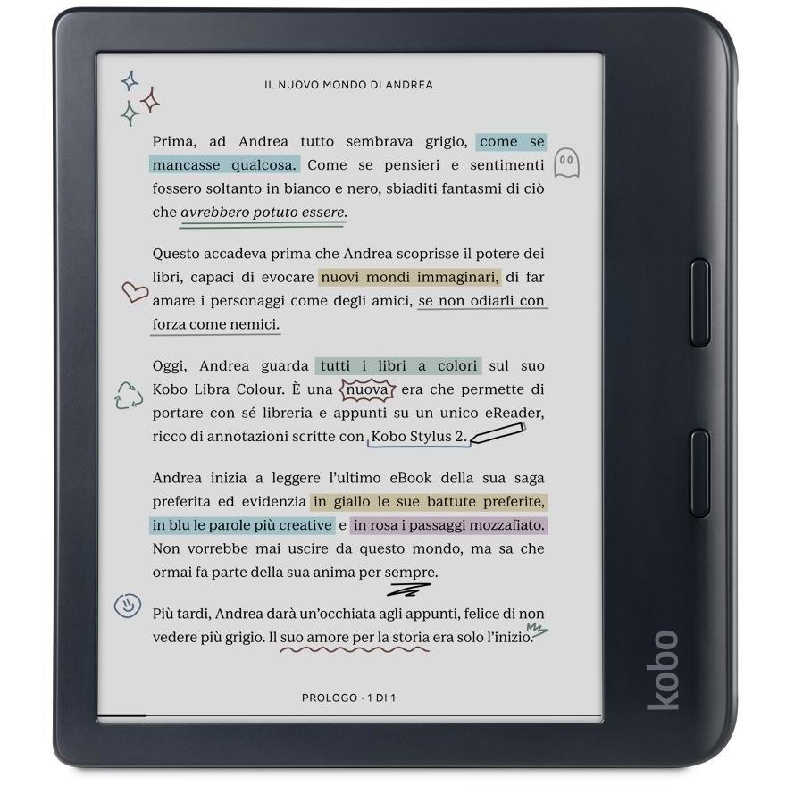 Kobo Libra Colour Nero con Custodia SleepCover Bundle (N428-KU-BK-K-BU) eReader a Colori 7" E Ink Kaleido 3 Touchscreen Impermeabile IPX8 32GB ComfortLight PRO Wi-Fi Bluetooth USB-C