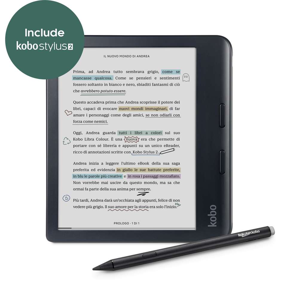 Kobo Libra Colour Nero con Custodia SleepCover Bundle (N428-KU-BK-K-BU) eReader a Colori 7" E Ink Kaleido 3 Touchscreen Impermeabile IPX8 32GB ComfortLight PRO Wi-Fi Bluetooth USB-C