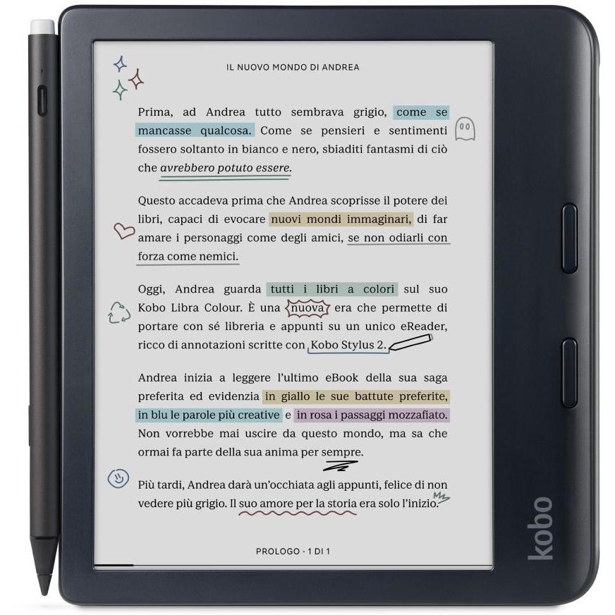 Kobo Libra Colour Nero con Custodia SleepCover Bundle (N428-KU-BK-K-BU) eReader a Colori 7" E Ink Kaleido 3 Touchscreen Impermeabile IPX8 32GB ComfortLight PRO Wi-Fi Bluetooth USB-C