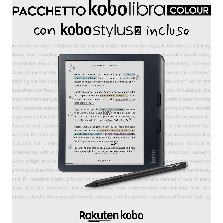 Kobo Libra Colour Nero con Custodia SleepCover Bundle (N428-KU-BK-K-BU) eReader a Colori 7" E Ink Kaleido 3 Touchscreen Impermeabile IPX8 32GB ComfortLight PRO Wi-Fi Bluetooth USB-C