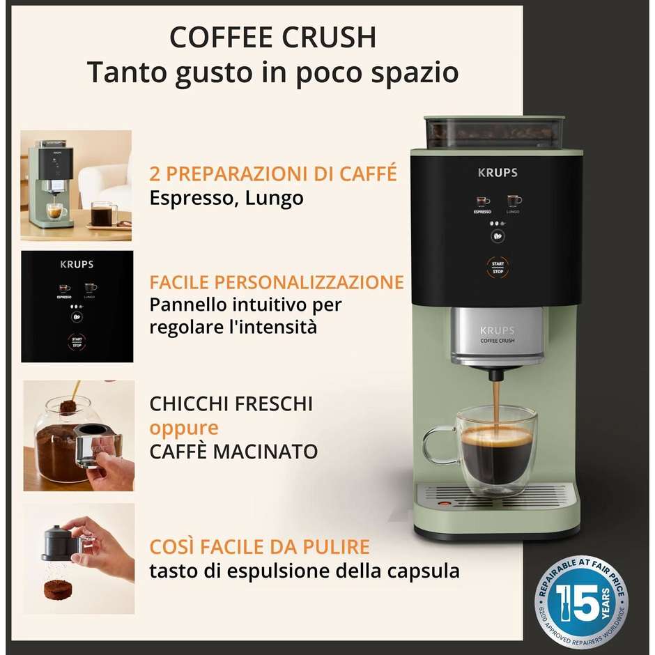 Krups Coffee Crush SA401L Macchina Espresso Automatica Verde