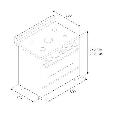 La Germania AMN9P5GBV Cucina 90x60 5 fuochi a gas Forno a gas ventilato 56  L Classe A+ colore Bianco - Cucine Cucina 5 fuochi - ClickForShop