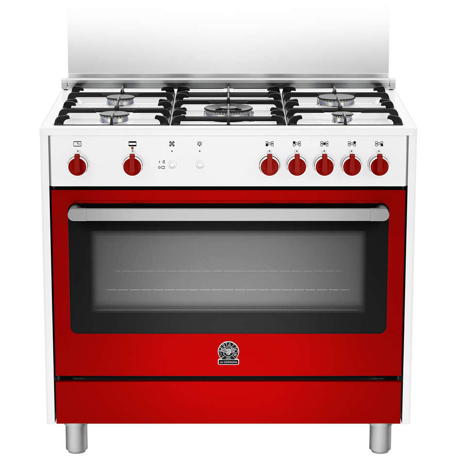 La Germania PRM905GEVSWRE serie Prima cucina 90x60 5 fuochi a gas forno a gas ventilato con grill elettrico classe A+ bianco e rosso