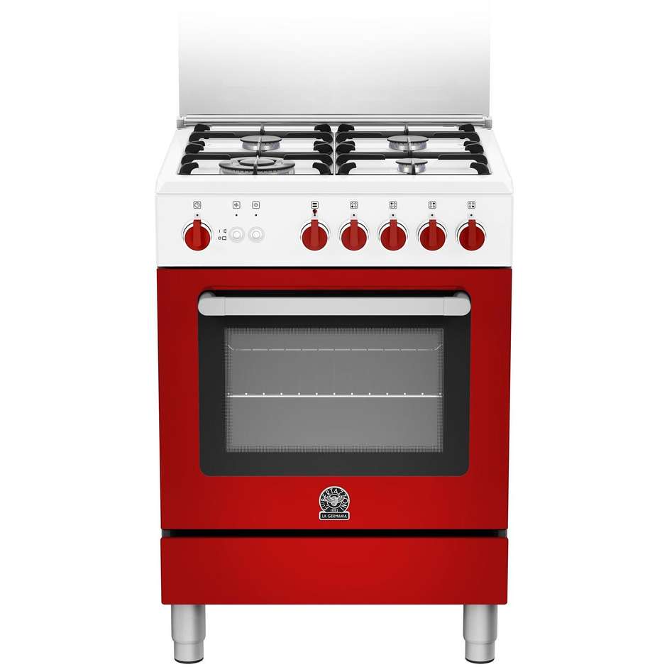 La Germania RI64C71CWR cucina 60x60 4 fuochi a gas forno a gas grill elettrico 56 litri classe A+ colore bianco, rosso