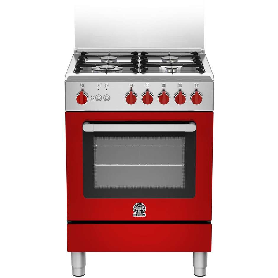 La Germania RI64C71CXR cucina 60x60 4 fuochi a gas forno a gas grill elettrico 56 litri classe A+ colore inox, rosso