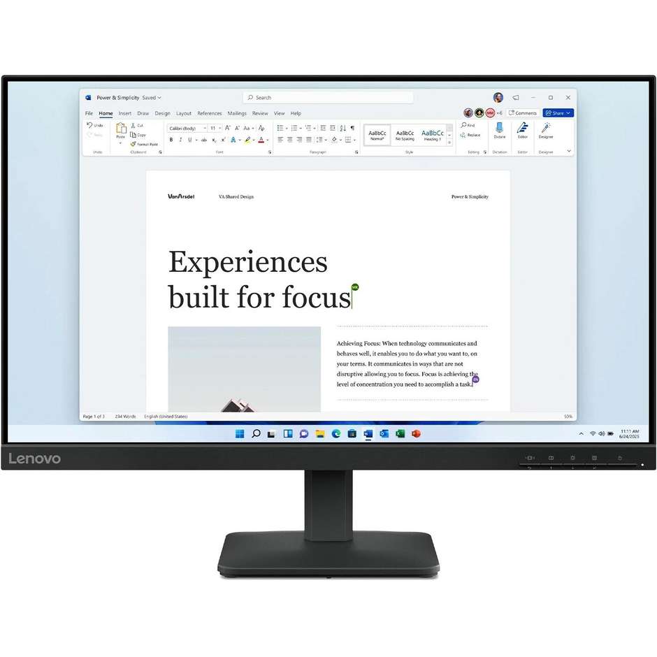 LENOVO 68C2KAC1I5 Monitor PC 23.8" 1920 x 1080 50/60 Colore Black