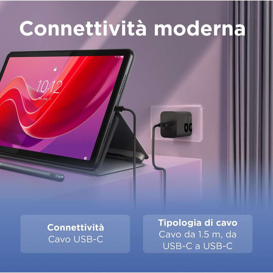Lenovo Caricatore da Parete USB-C GaN 68W con Cavo 1,5 m Nero