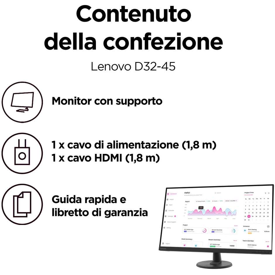 Lenovo D32-40 Monitor 31,5" Full HD VA 60Hz HDMI DisplayPort Nero