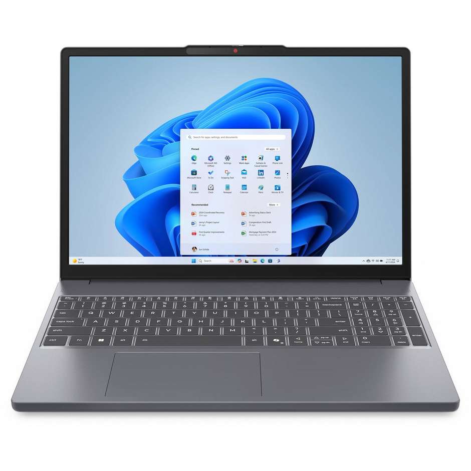 Lenovo IdeaPad Slim 3 Notebook 15.3" Ram 16 GB Memoria 512 GB Wi-Fi Windows 11 Home Colore Grigio