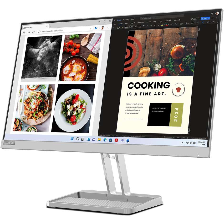 Lenovo L24i-40 Monitor PC 23.8" Full HD IPS 100Hz Altoparlanti Integrati FreeSync HDMI VGA Grigio Nuvola (67A8KAC3IT)