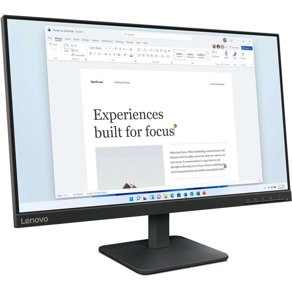 Lenovo L24m-4A (68C2KAC1IT) Monitor 23.8" IPS Full HD 100Hz USB-C 65W Altoparlanti Ergonomico Nero